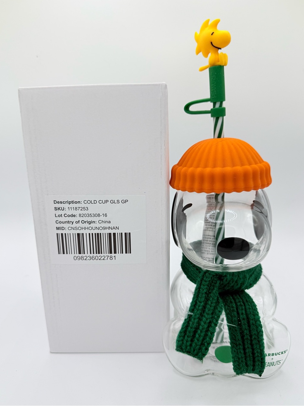 Starbucks Peanuts Snoopy Glass Cold Cup 20fl oz Woodstock Straw NWT 2026 in Box